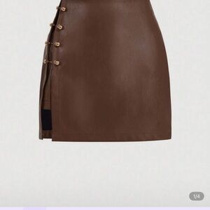 Brown Mini Skirt with Button Accents